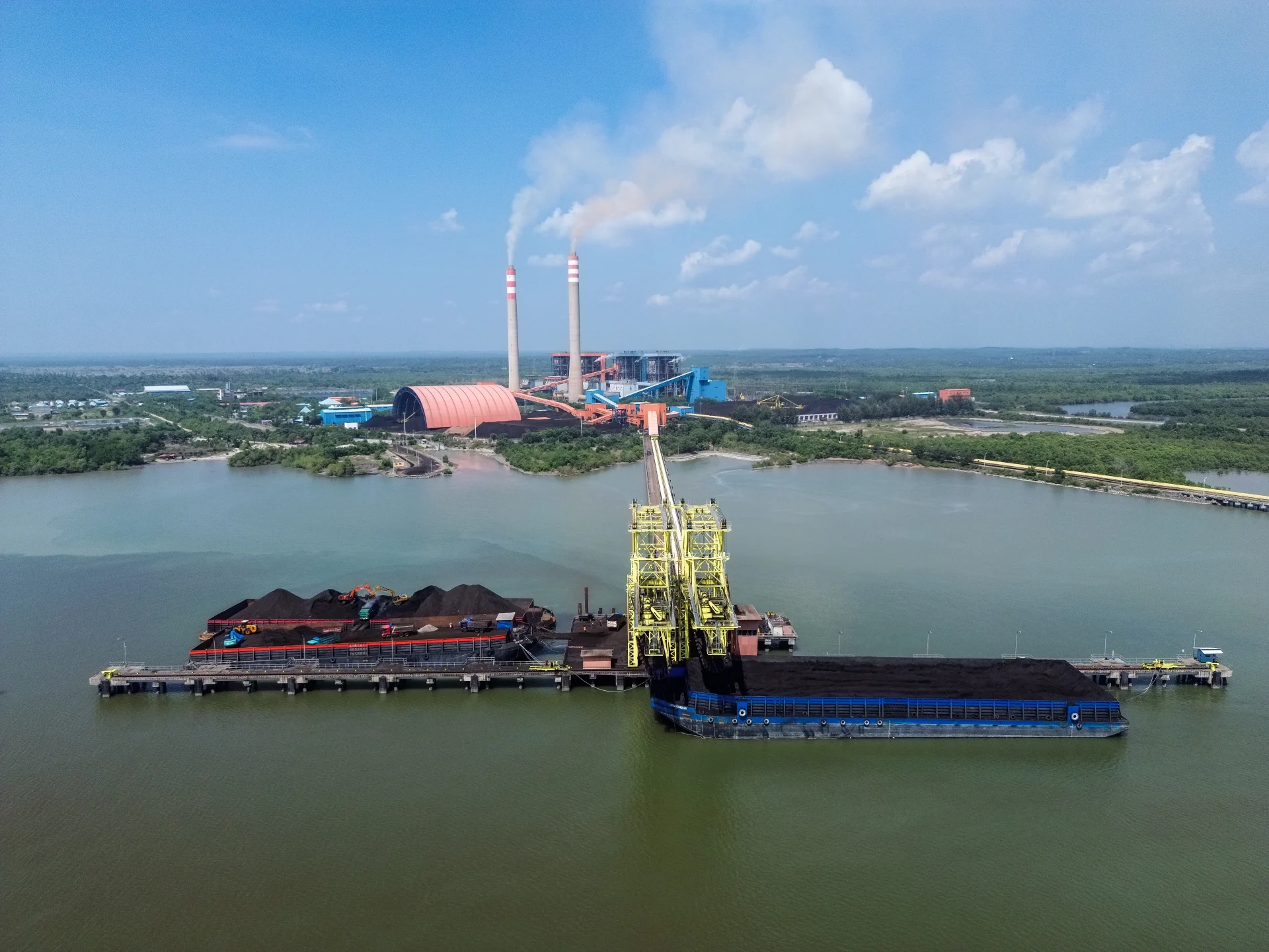 Indonesia - Aerial drone of Coal Power Plant North Sumatra